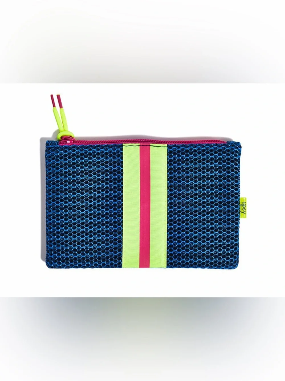 Ipsy Mesh Cosmetic Pouch Neon Blue Lime Pink Makeup Bag Athleisure Zip Case